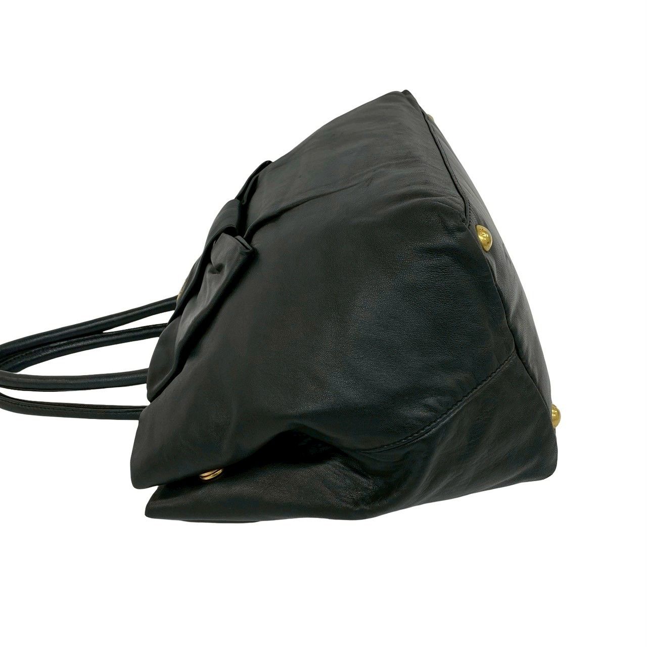 Prada Logo Ribbon Motif Leather Tote Boston Bag Black — view 5