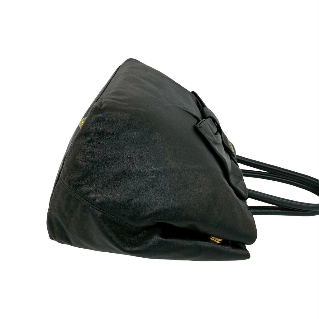 Prada Logo Ribbon Motif Leather Tote Boston Bag Black — view 6