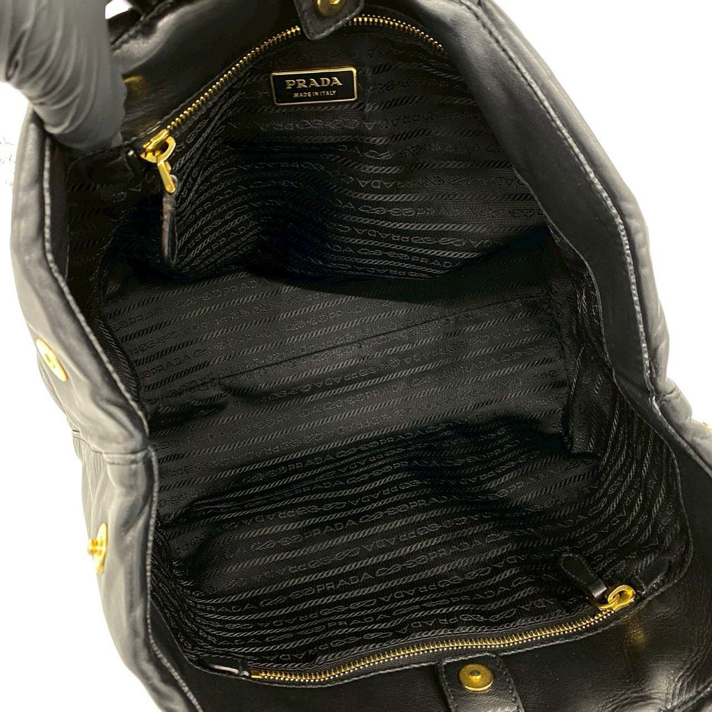 Prada Logo Ribbon Motif Leather Tote Boston Bag Black — view 9
