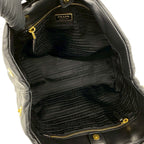Prada Logo Ribbon Motif Leather Tote Boston Bag Black — view 9