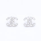 Chanel CC Logo Earrings 11 Rhinestone Metal Silver Clear