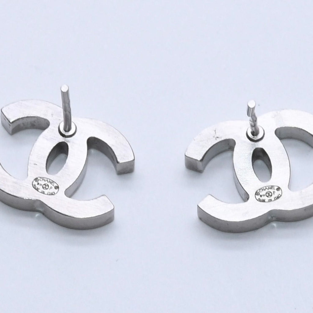 Chanel CC Logo Earrings 11 Rhinestone Metal Silver Clear — view 6