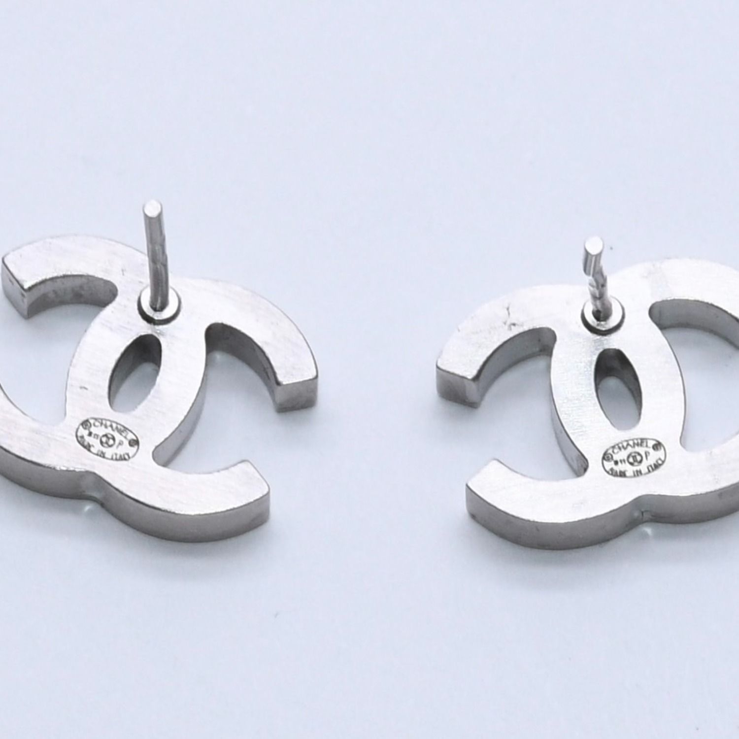 Chanel CC Logo Earrings 11 Rhinestone Metal Silver Clear — view 6