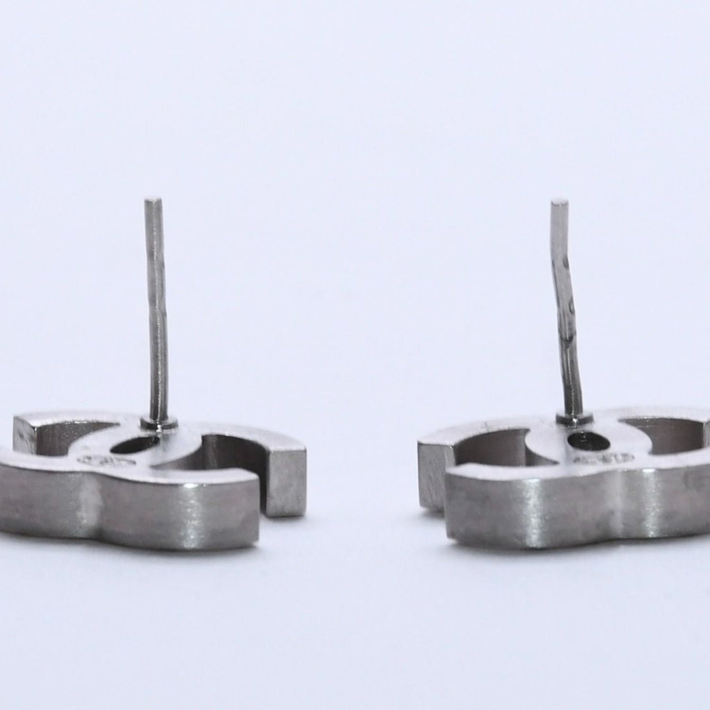 Chanel CC Logo Earrings 11 Rhinestone Metal Silver Clear — view 7