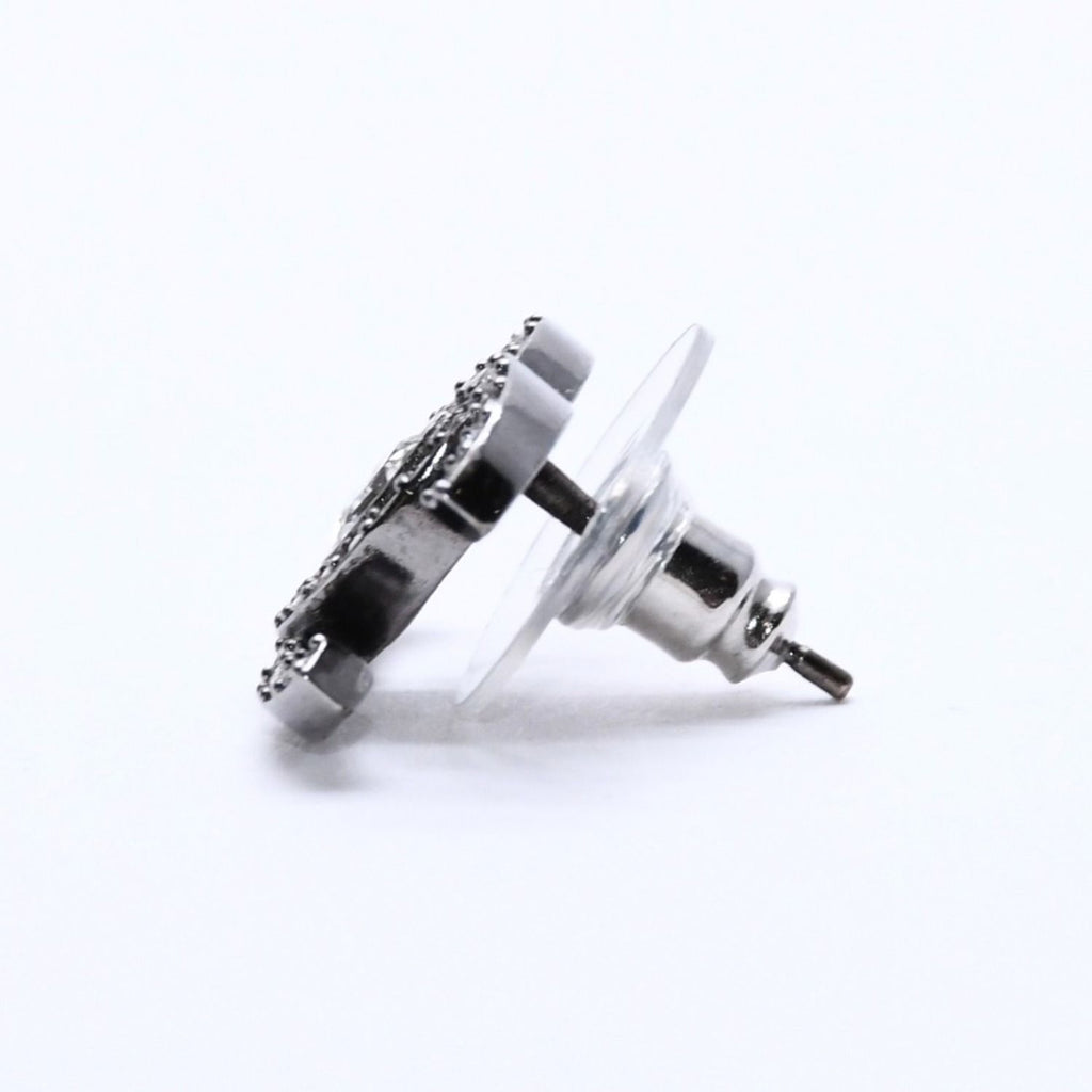 Chanel CC Logo Earrings 21 Rhinestone Metal Gunmetal Clear — view 4
