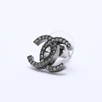Chanel CC Logo Earrings 21 Rhinestone Metal Gunmetal Clear — view 2