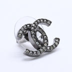 Chanel CC Logo Earrings 21 Rhinestone Metal Gunmetal Clear — view 3
