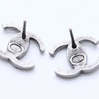Chanel CC Logo Earrings 21 Rhinestone Metal Gunmetal Clear — view 6