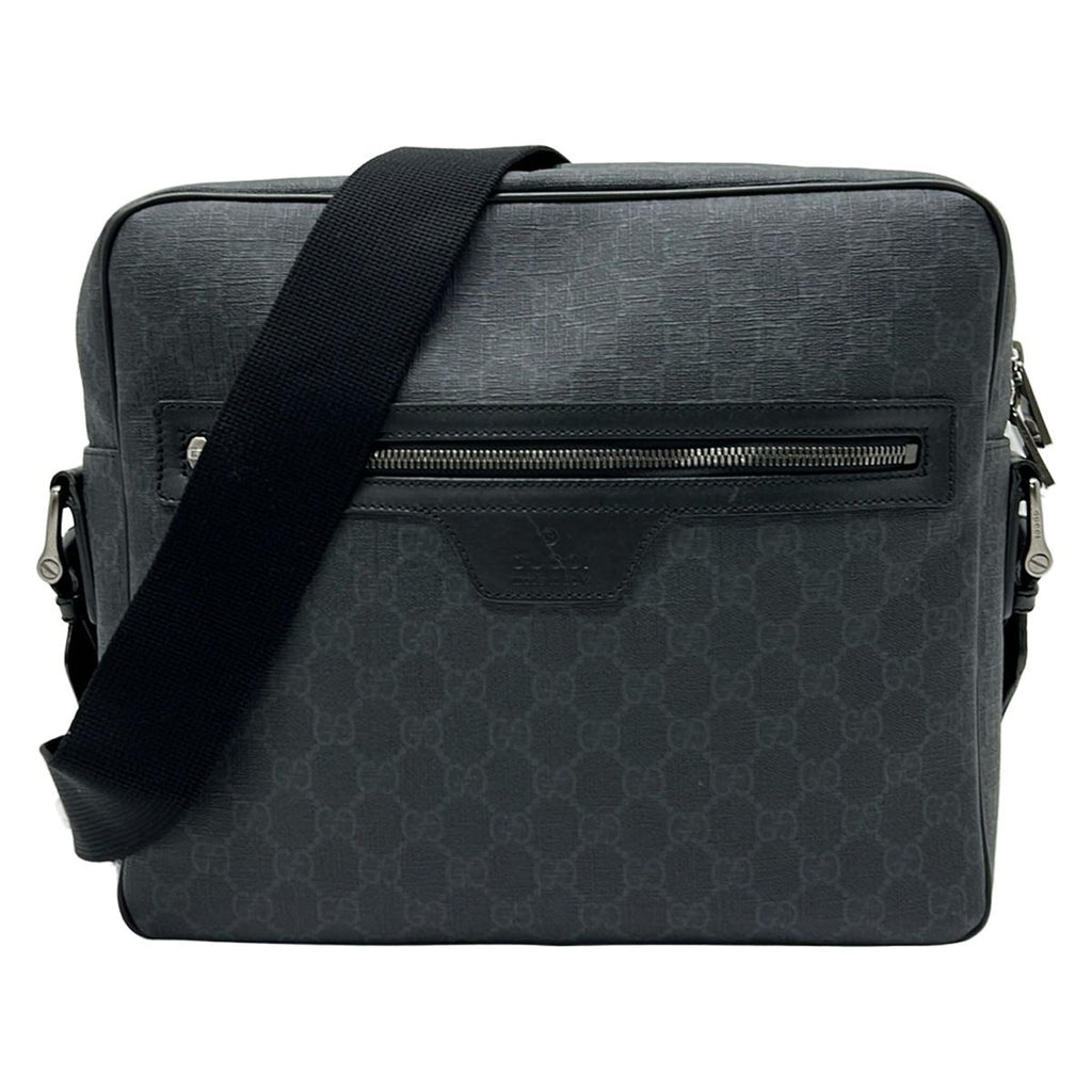 Gucci Shoulder Bag GG Pattern Black Dark Gray Leather
