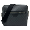Gucci Shoulder Bag GG Pattern Black Dark Gray Leather