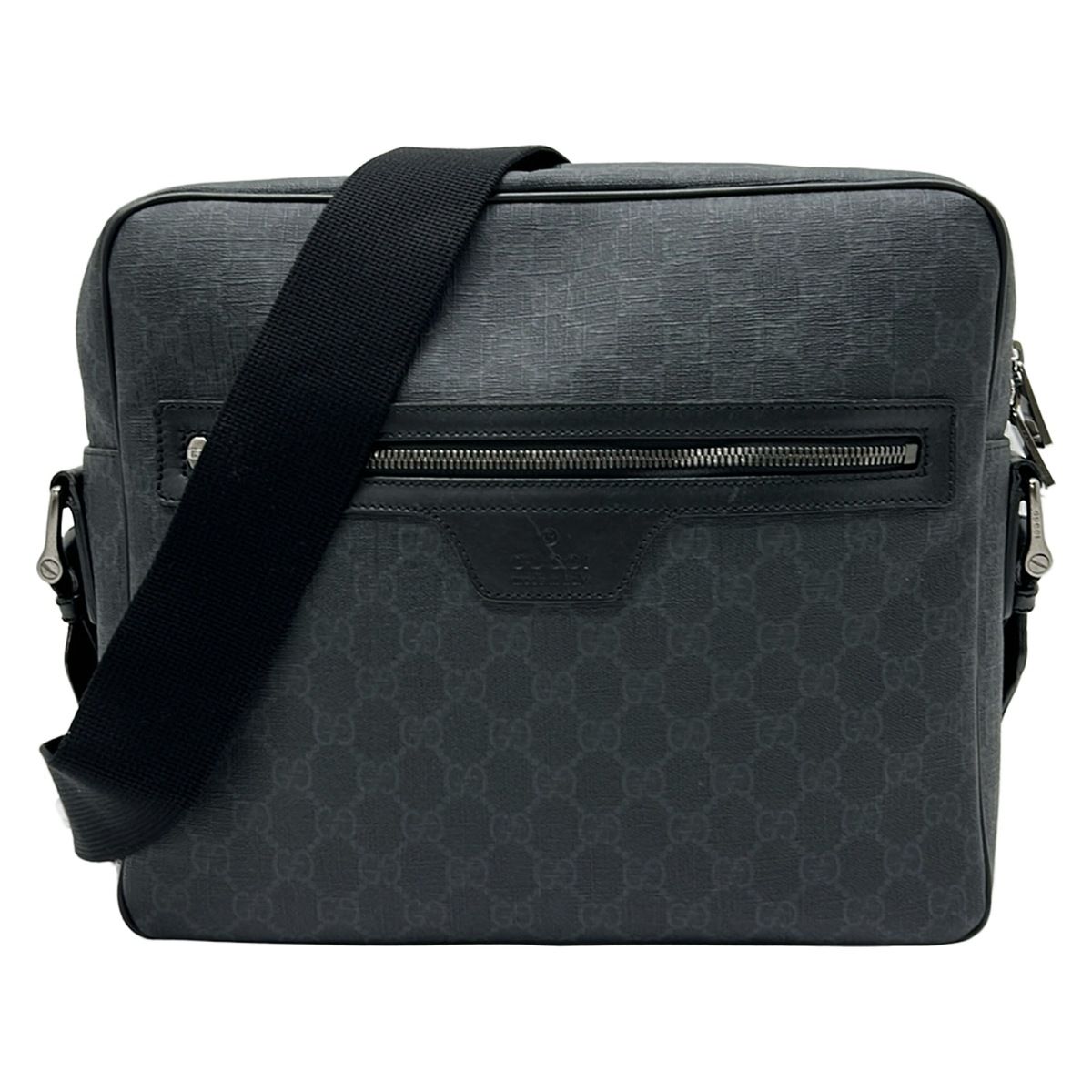 Gucci Shoulder Bag GG Pattern Black Dark Gray Leather