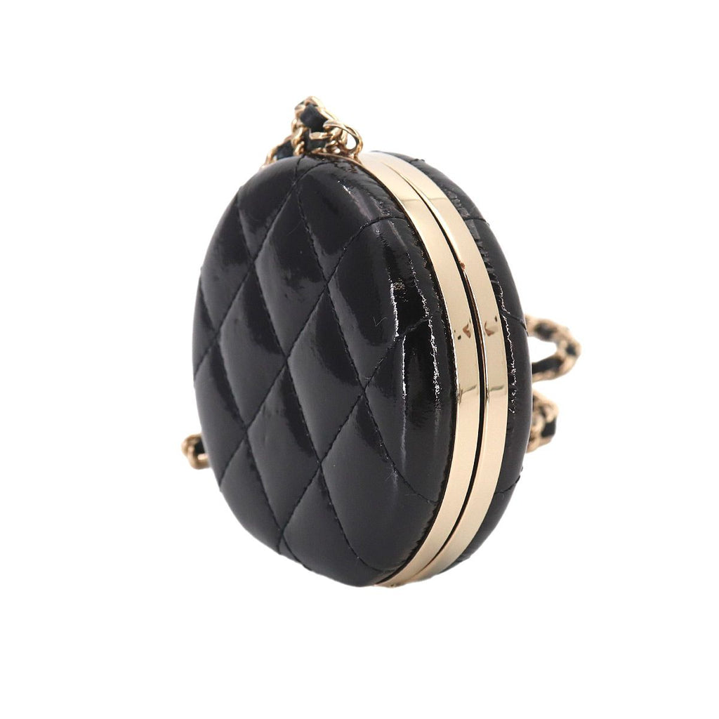 Chanel Quilted Chain Mirror Patent Leather Black Gold — view 3