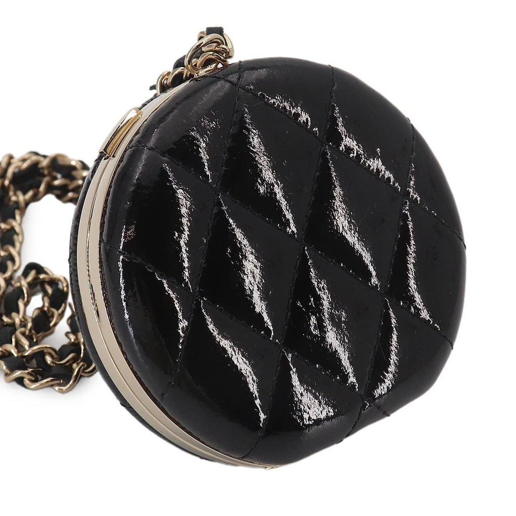 Chanel Quilted Chain Mirror Patent Leather Black Gold — view 7