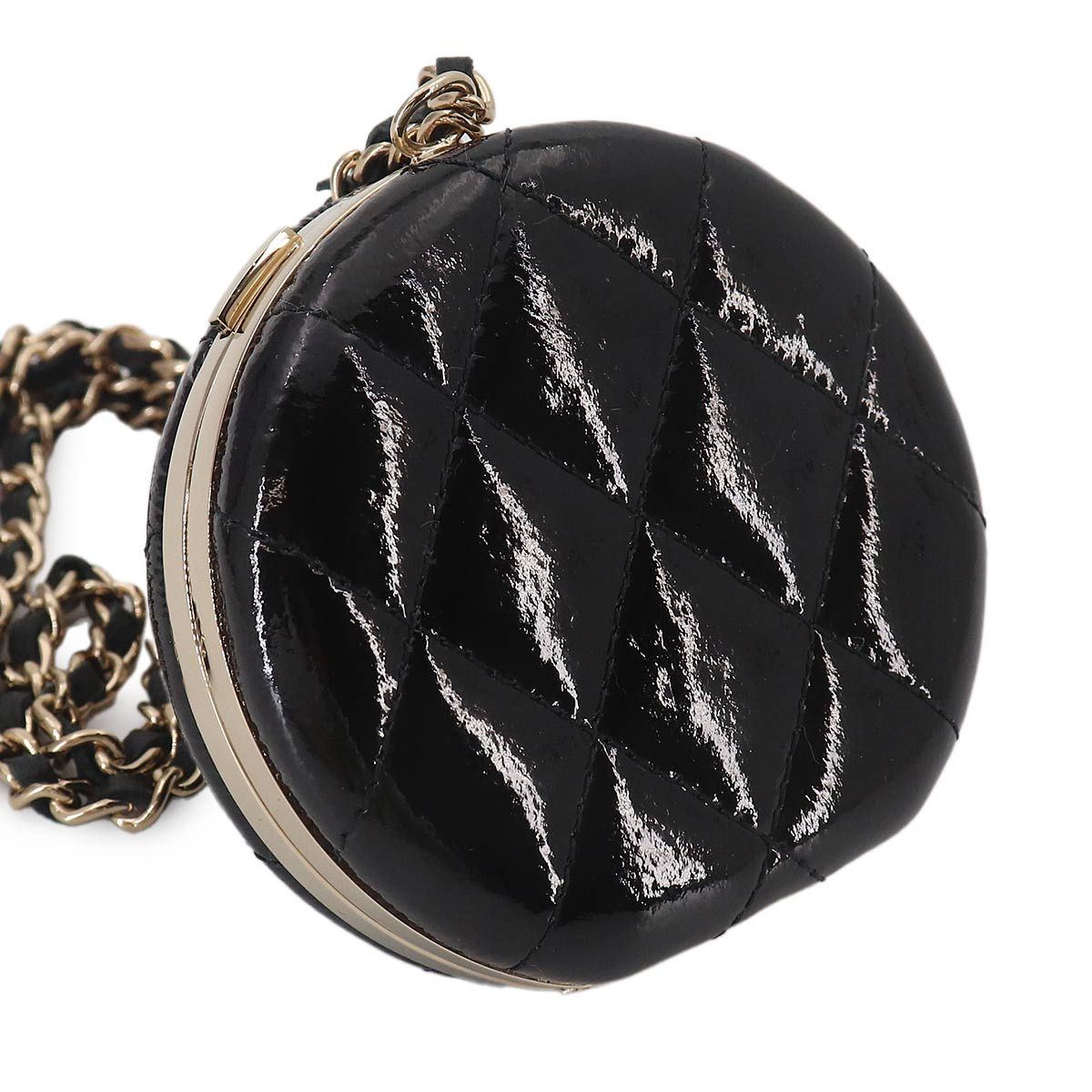 Chanel Quilted Chain Mirror Patent Leather Black Gold — view 7