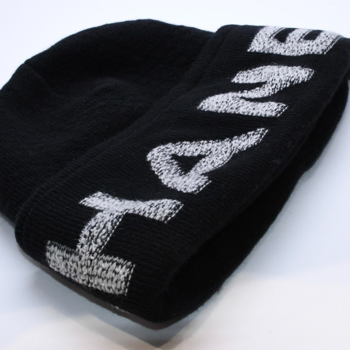 Chanel Beanie Knit Cap Black White Wool Cashmere $AP Bari Model Worn Hat — view 5