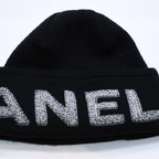 Chanel Beanie Knit Cap Black White Wool Cashmere $AP Bari Model Worn Hat — view 4