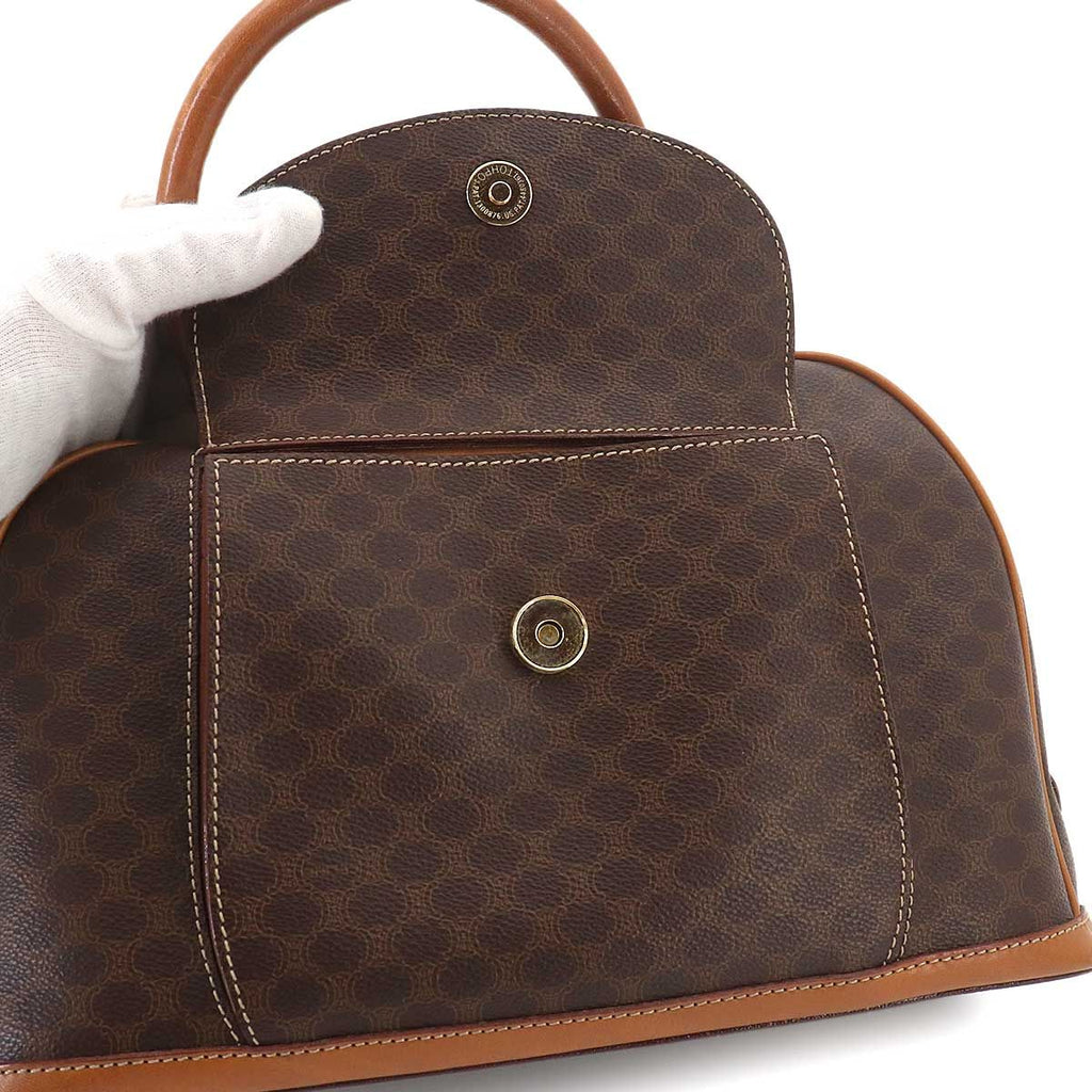 Celine Macadam Hand Bag Leather Brown Gold Vintage — view 9
