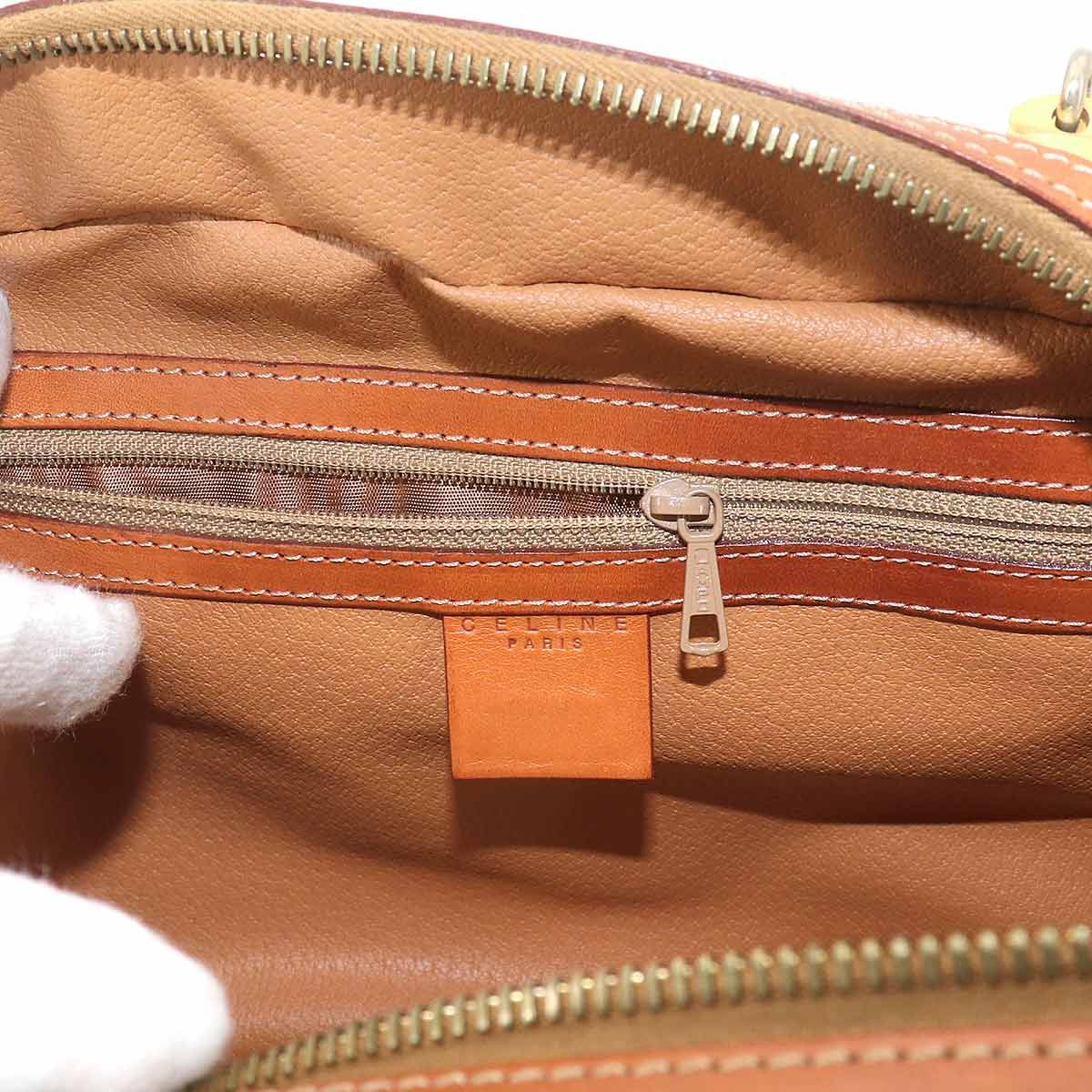 Celine Macadam Hand Bag Leather Brown Gold Vintage — view 7