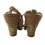 Chanel Sandals Camellia Motif CC Logo Cork Wedge Sole Shoes Brown — view 3