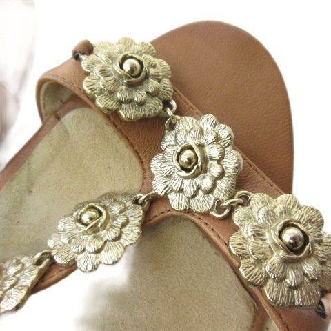 Chanel Sandals Camellia Motif CC Logo Cork Wedge Sole Shoes Brown — view 6