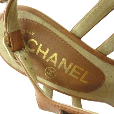 Chanel Sandals Camellia Motif CC Logo Cork Wedge Sole Shoes Brown — view 4