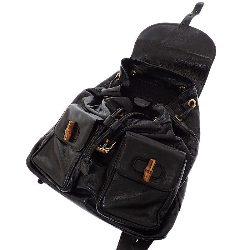 Gucci Bamboo Backpack Vintage 003 Leather Black Gold Masterpiece Retro — view 7