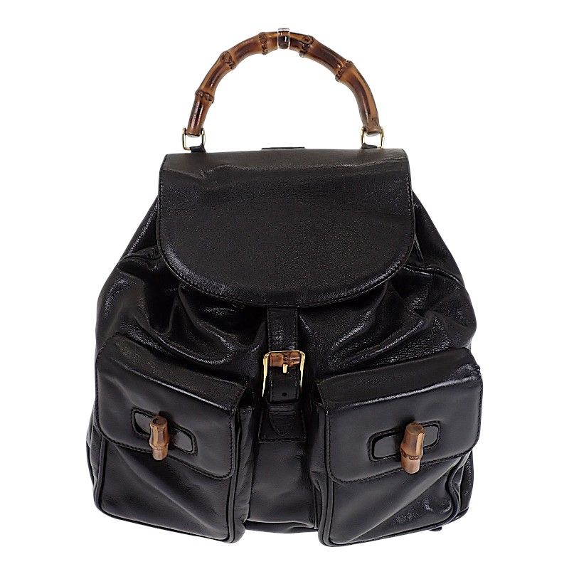 Gucci Bamboo Backpack Vintage 003 Leather Black Gold Masterpiece Retro