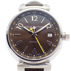 Louis Vuitton Tambour GMT Automatic Winding Watch Brown Dial Leather Strap