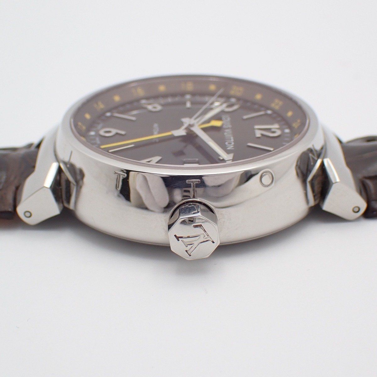 Louis Vuitton Tambour GMT Automatic Winding Watch Brown Dial Leather Strap — view 7