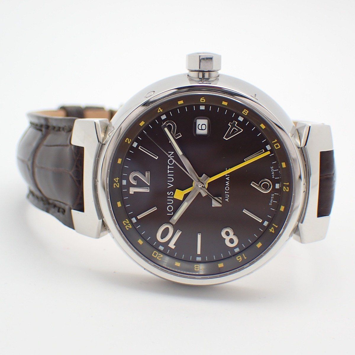 Louis Vuitton Tambour GMT Automatic Winding Watch Brown Dial Leather Strap — view 2