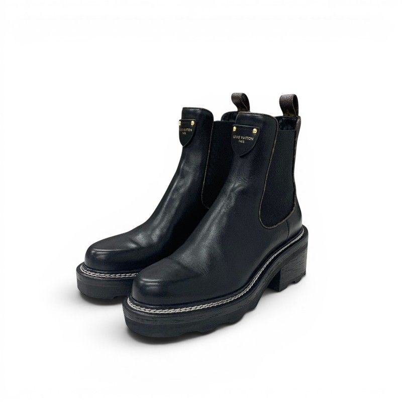 Louis Vuitton Bob le Line Monogram Boots Short Shoes Leather Black Ankle Side