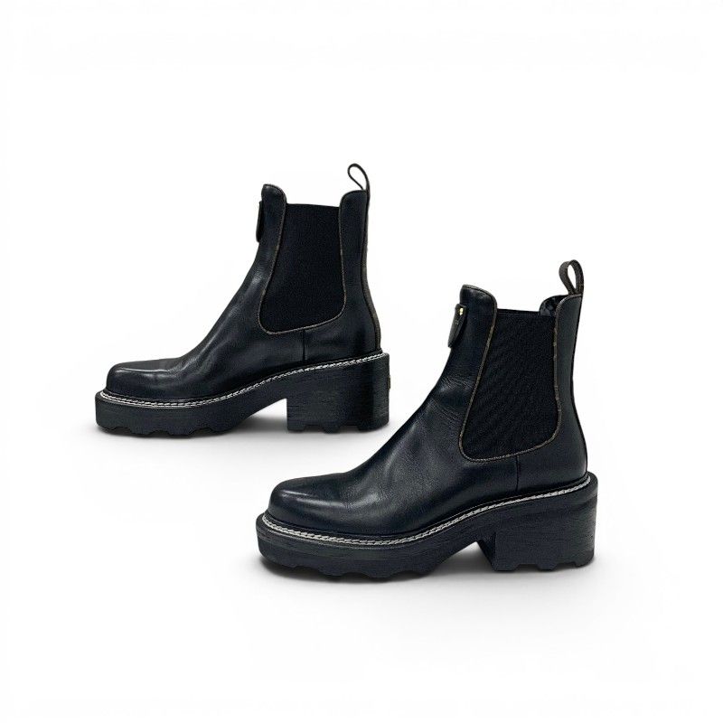 Louis Vuitton Bob le Line Monogram Boots Short Shoes Leather Black Ankle Side — view 3