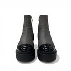 Chanel Boots Short Shoes Leather Patent Gray Black Silver CC Logo — view 2