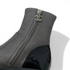 Chanel Boots Short Shoes Leather Patent Gray Black Silver CC Logo — view 8