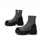 Chanel Boots Short Shoes Leather Patent Gray Black Silver CC Logo — view 3