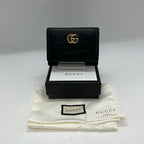 Gucci Trifold Wallet GG Marmont Hook Calfskin Leather Black