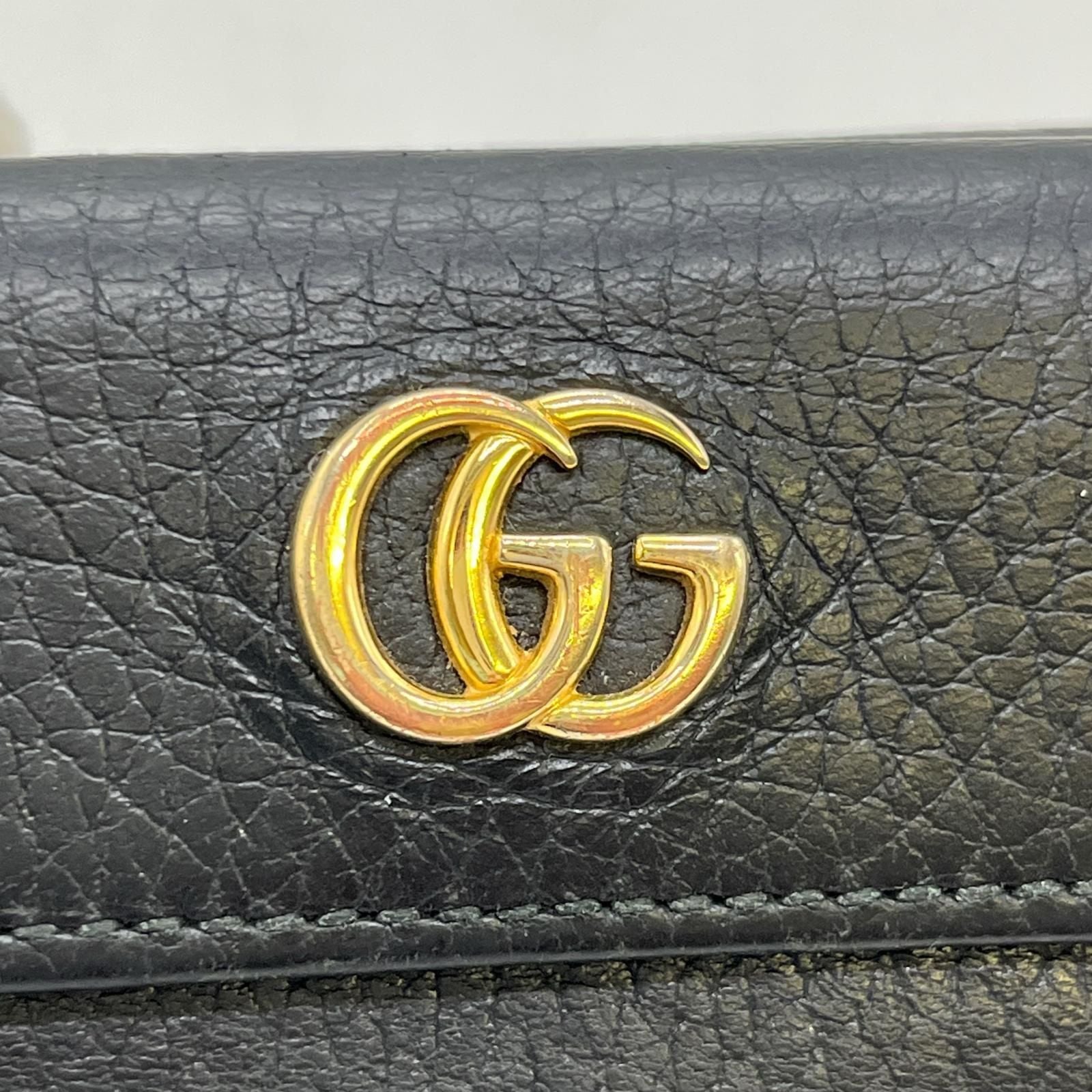 Gucci Trifold Wallet GG Marmont Hook Calfskin Leather Black — view 5