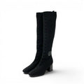 Hermes Fontaine Boots Long Shoes Fabric Leather Black Knit Exlibris