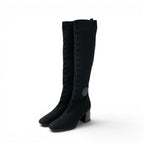 Hermes Fontaine Boots Long Shoes Fabric Leather Black Knit Exlibris