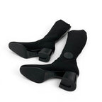 Hermes Fontaine Boots Long Shoes Fabric Leather Black Knit Exlibris — view 6