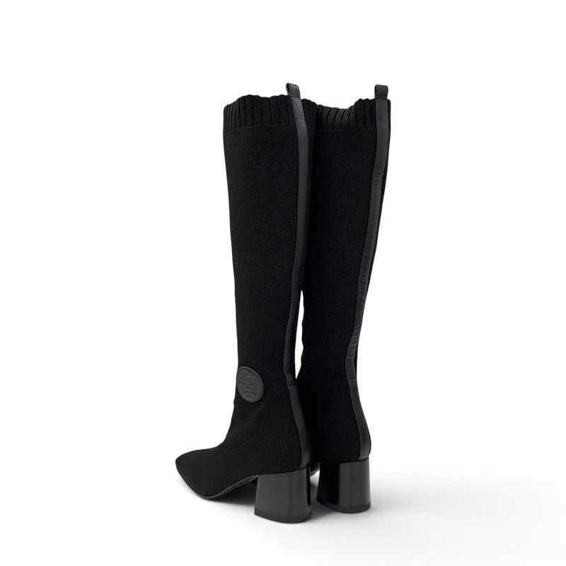 Hermes Fontaine Boots Long Shoes Fabric Leather Black Knit Exlibris — view 4