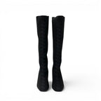 Hermes Fontaine Boots Long Shoes Fabric Leather Black Knit Exlibris — view 2