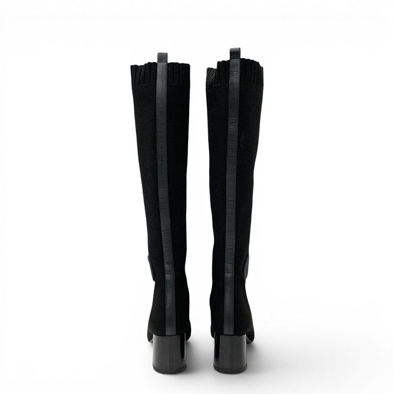 Hermes Fontaine Boots Long Shoes Fabric Leather Black Knit Exlibris — view 5