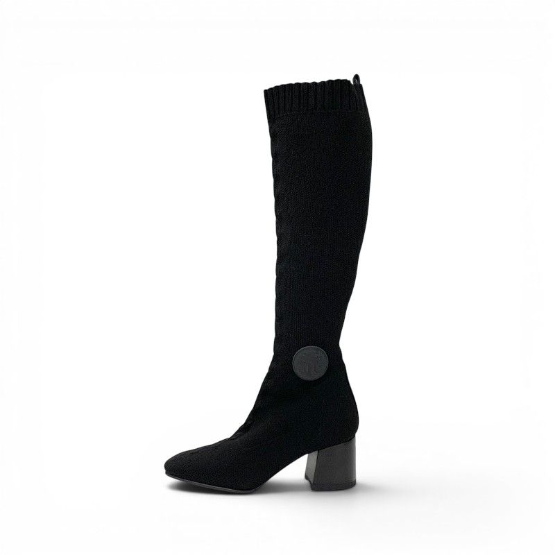 Hermes Fontaine Boots Long Shoes Fabric Leather Black Knit Exlibris — view 3