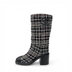 Chanel Boots Long Shoes Tweed Leather Black Multicolor CC Logo — view 3