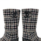 Chanel Boots Long Shoes Tweed Leather Black Multicolor CC Logo — view 9