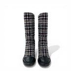 Chanel Boots Long Shoes Tweed Leather Black Multicolor CC Logo — view 2
