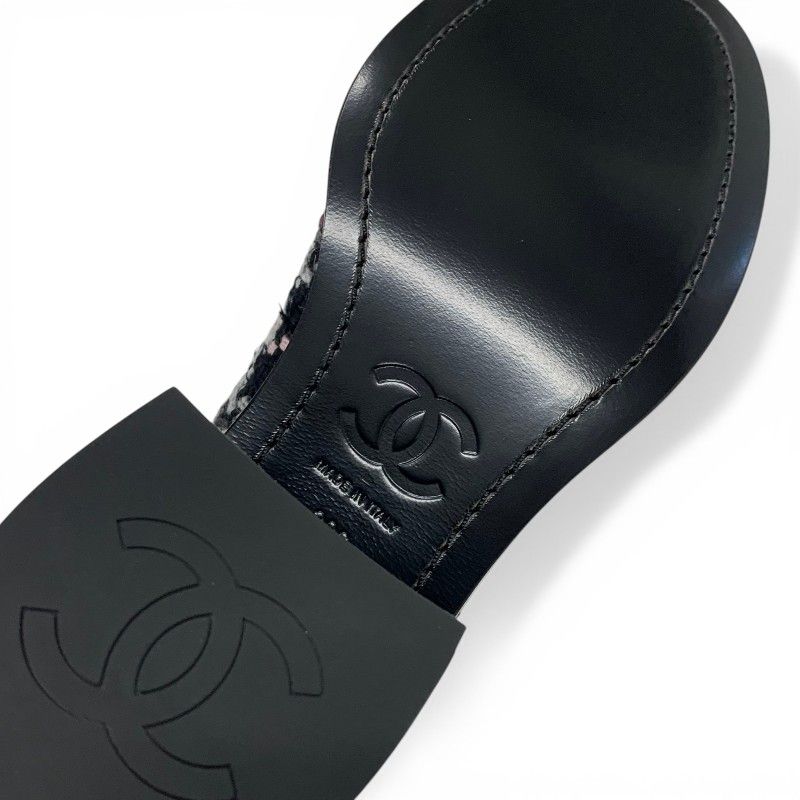 Chanel Boots Long Shoes Tweed Leather Black Multicolor CC Logo — view 8