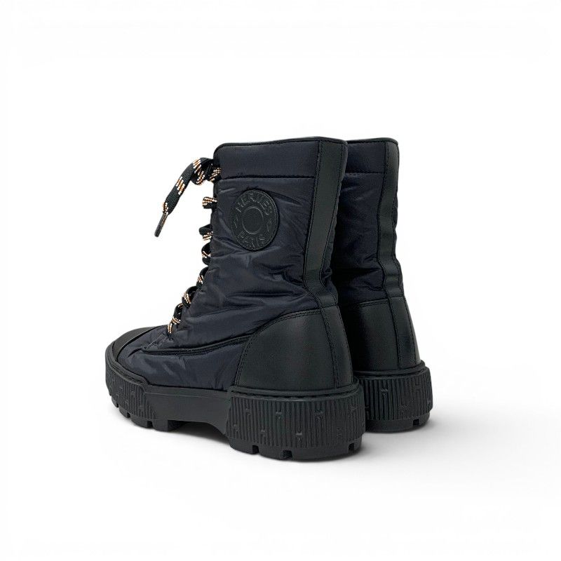 Hermes Fresh Boots Short Shoes Nylon Leather Black Orange Lace — view 4