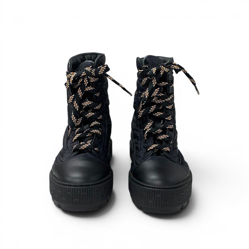 Hermes Fresh Boots Short Shoes Nylon Leather Black Orange Lace — view 3